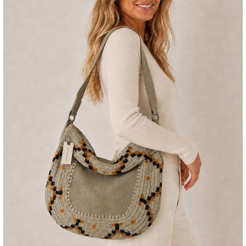Anthropologie Dauphine Hobo Bag Jasper & Jeera Leather Crochet NWT $148